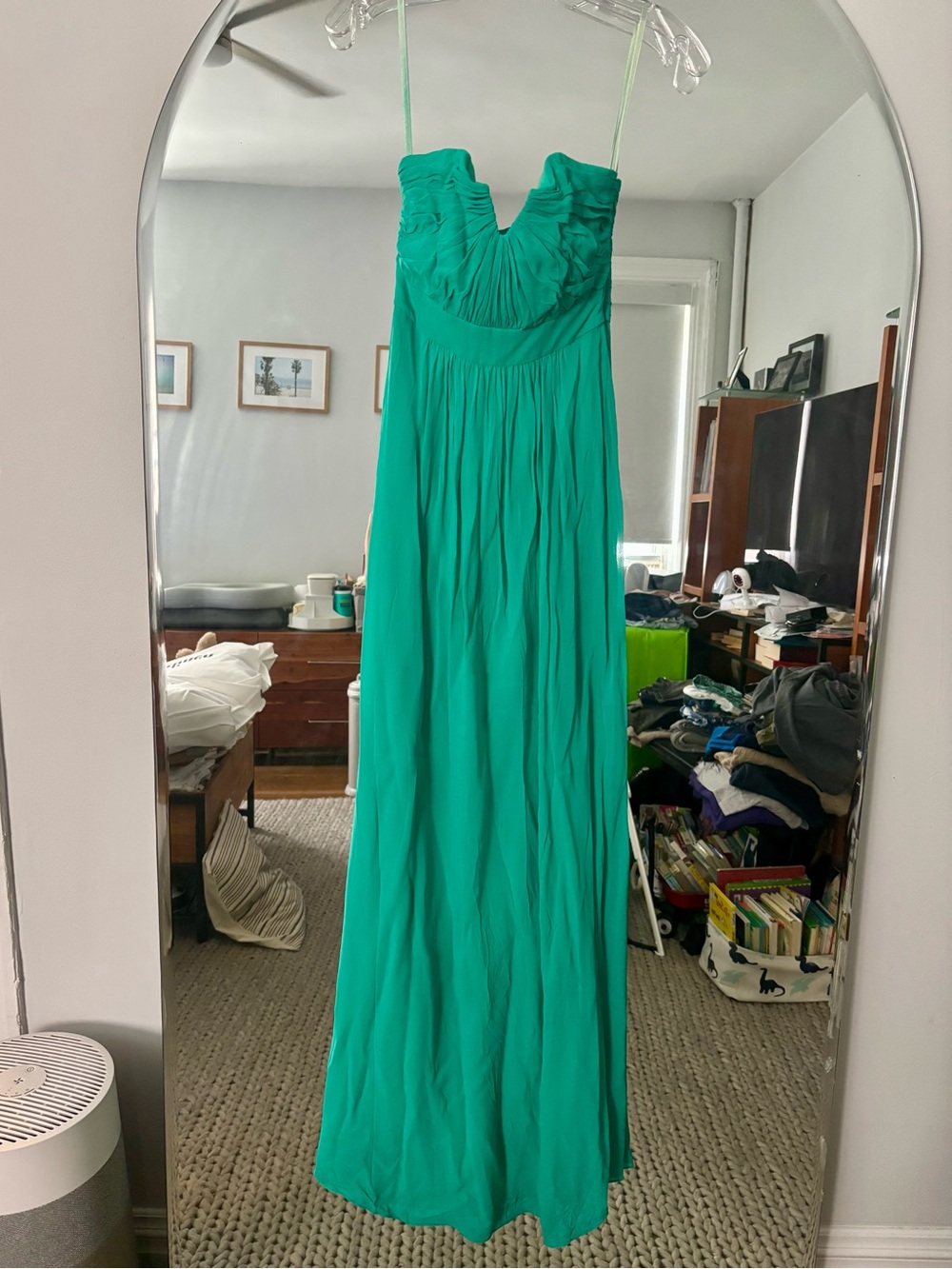 Ted Baker Teal Silk Strapless Maxi Dress with Ruched Bodice